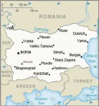 Lage von Bulgarien mit Nachbarländern