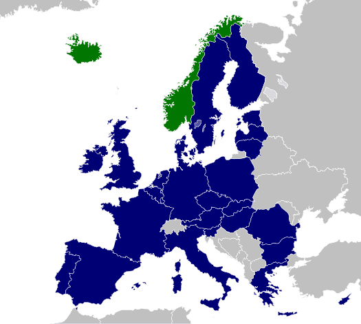 Karte der EU Staaten und des Europäischen Wirtschaftsraums, EWR