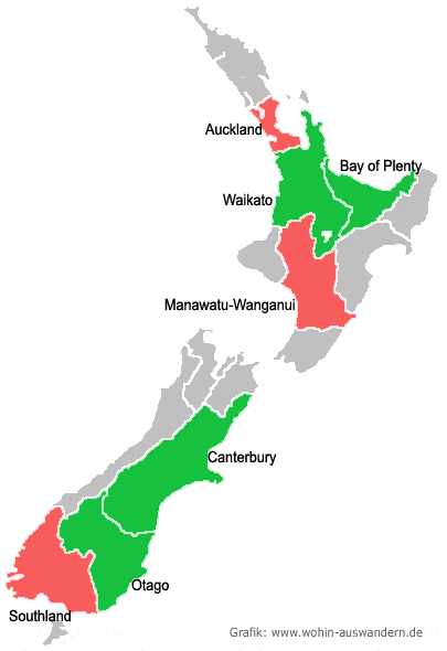 Karte von Neuseeland mit besten und schlechtesten Wohngebieten