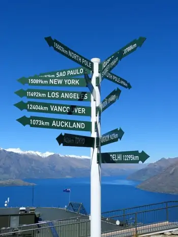 Wegweiser am Lake Wakatipu, Südinsel NZ