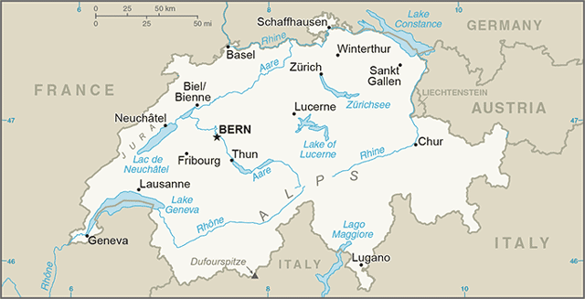 Schweiz Karte mit Nachbarländern