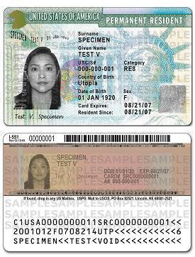 United States Permanent Resident Card (Green Card) (Mai 2010)