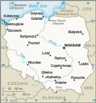 Landeskarte Polen mit Städten und Nachbarstaaten