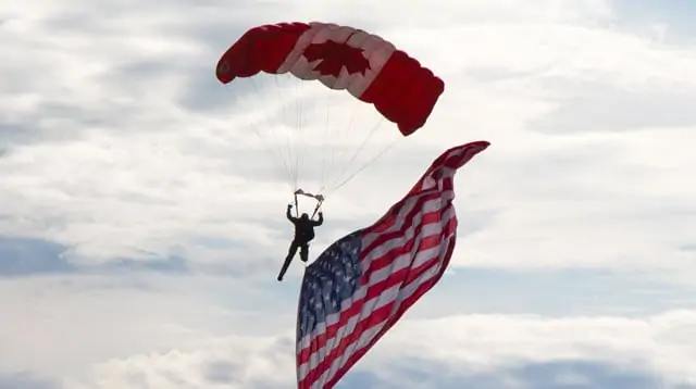 Fallschirmspringer mit USA und Kanada Flaggen