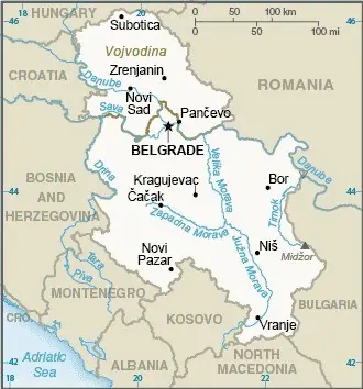 Politische Karte von Serbien und den Nachbarländern